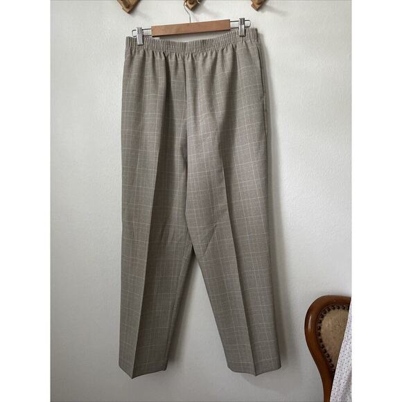 y2k Women Pants tan plaid elastic waist Pull-on‎ - Picture 1 of 6